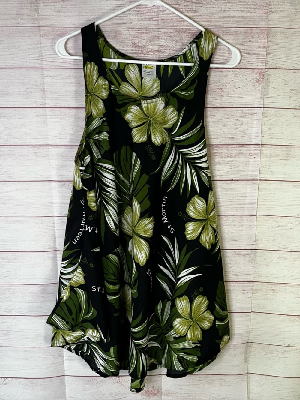 Rima Green Black Tropical Print St. Martin Print Beach Dress One Size Firs‎ All
